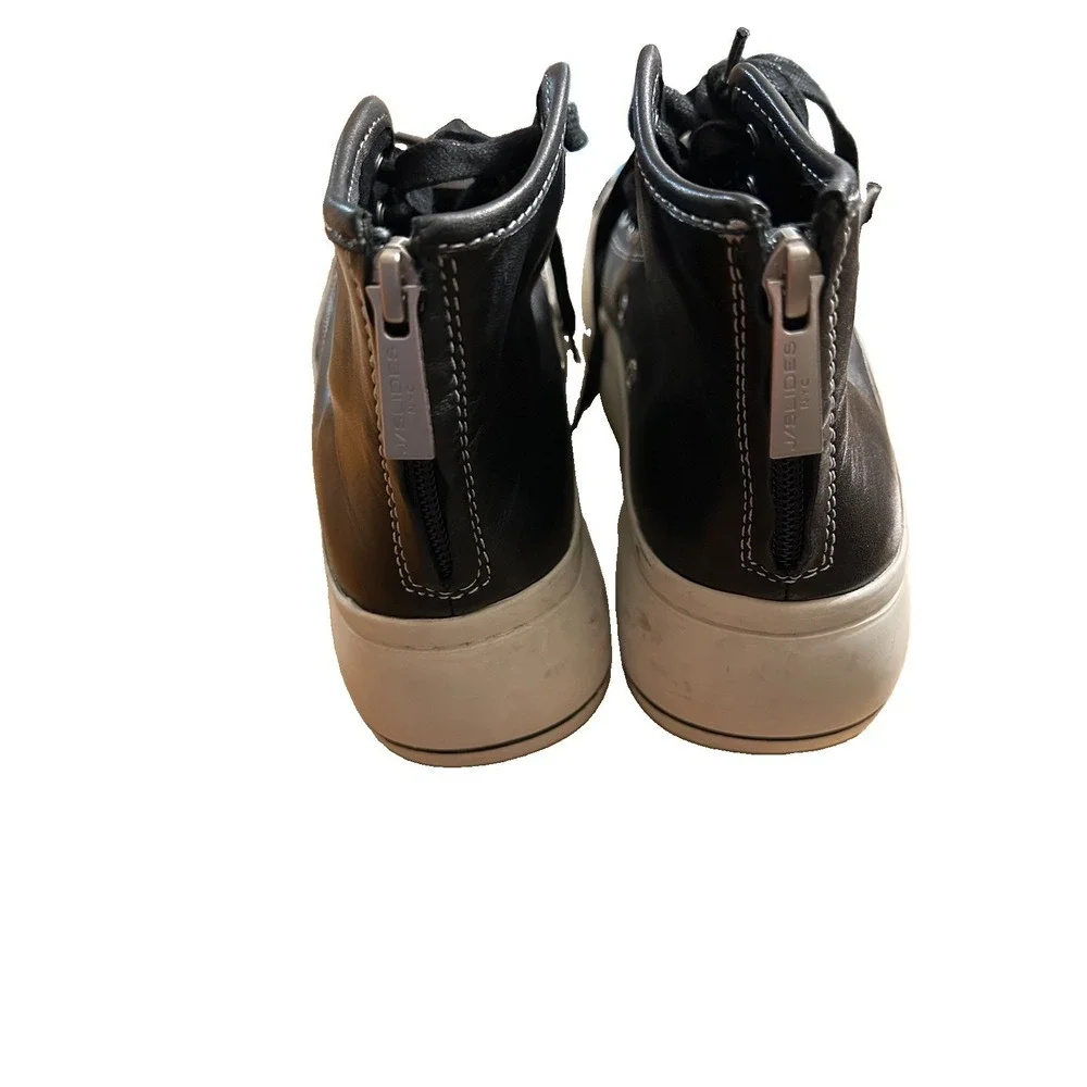 J/SLIDES NYC Black Leather High Top Platform Sneakers 7M Downtown Girl Chunky